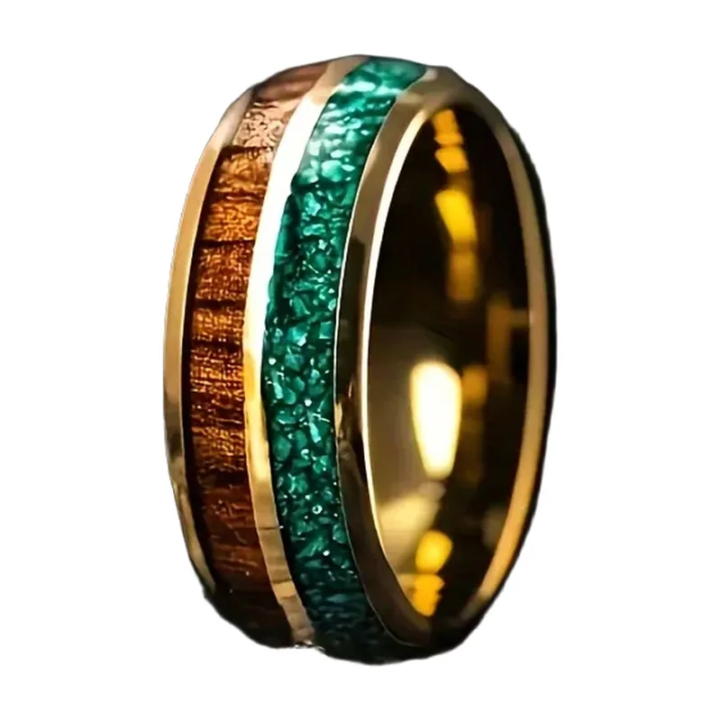 Herren Inlay-Ring mit grünen Steinen, Edelstahl