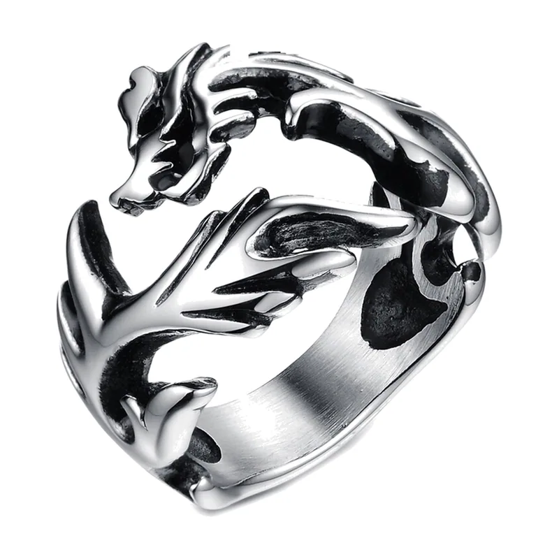 Anillo de Dragón Estilo Biker, Acero Inoxidable 316L