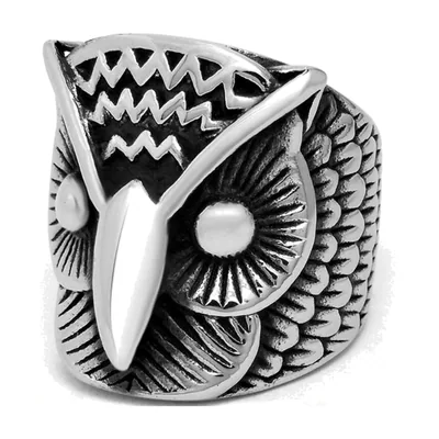Anillo Statement de Búho con Textura de Plumas, Acero Inoxidable
