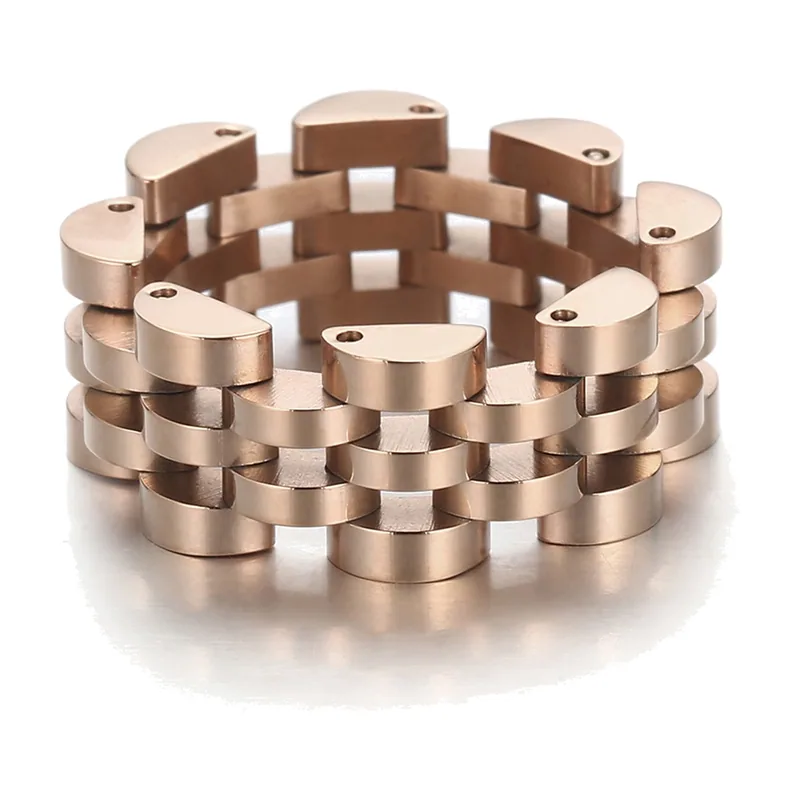 Linked Band Ring with Watch Strap Design, Stainless Steel