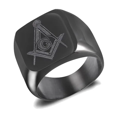 Anello Sigillo Massonico con Squadra e Compasso, Acciaio Inox