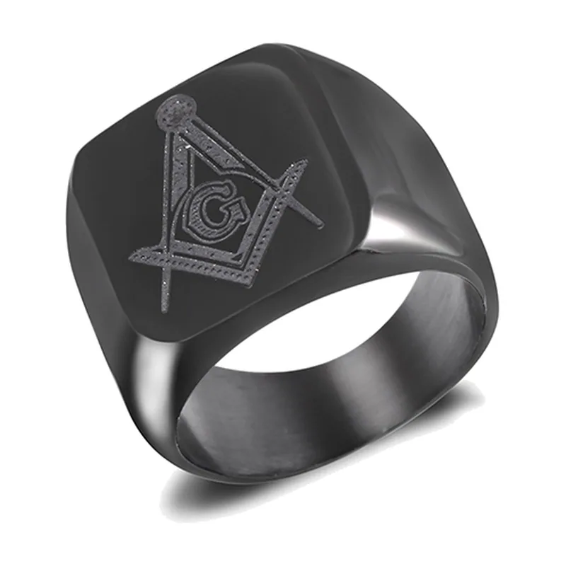 Masonic Square and Compass Signet Ring, 316L Stainless Steel