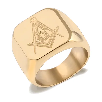 Anello Sigillo Massonico con Squadra e Compasso, Acciaio Inossidabile