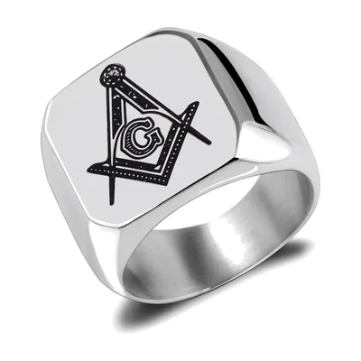 Anello Sigillo Massonico con Squadra e Compasso, Acciaio Inox