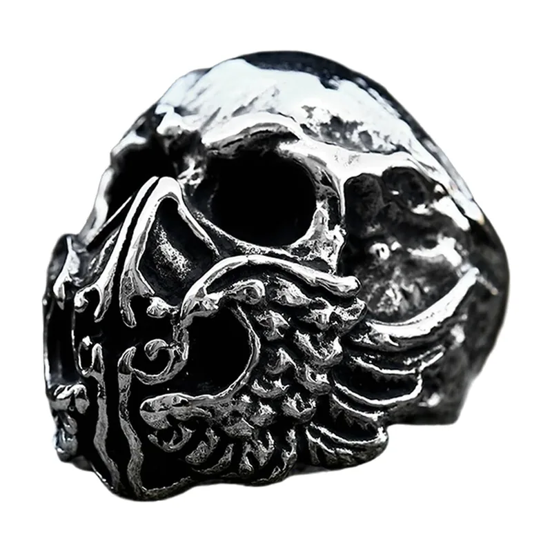 Skull Statement Ring with Intricate Engravings, Stainless Steel