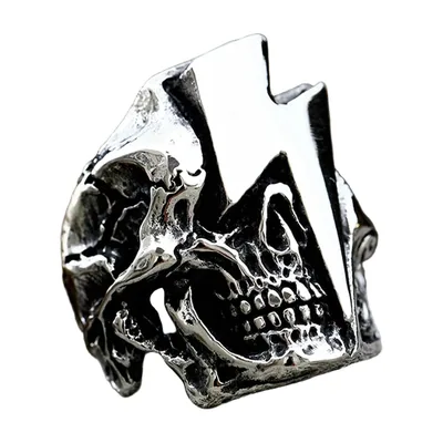 Anillo de Calavera con Rayo, Acero Inoxidable 316L