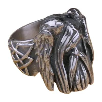 Odin Huginn and Muninn Raven Ring, Stainless Steel