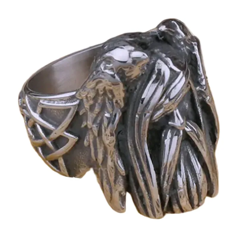 Anello Odin Huginn e Muninn con Corvi in Acciaio Inossidabile