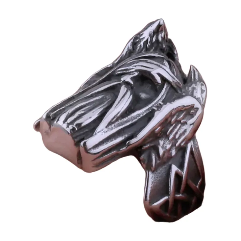 Odin Huginn and Munin Wolf Ring with Nordic Engravings, Stainless Steel