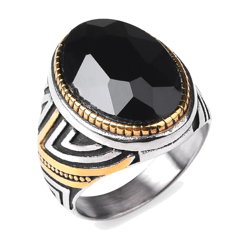 Herren Siegelring mit schwarzem Onyx, Edelstahl