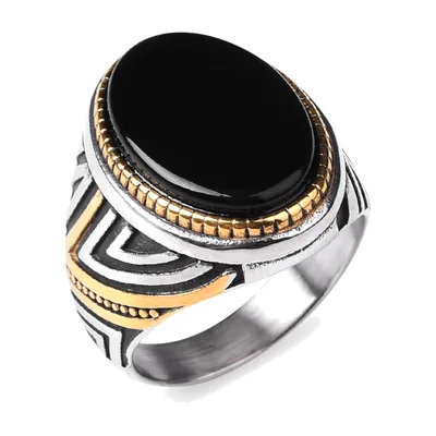 Anillo Sello con Piedra de Ónice, Acero Inoxidable