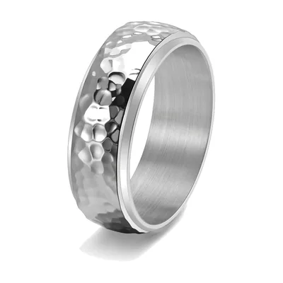 Anillo Spinner con Textura de Panal, Acero Inoxidable