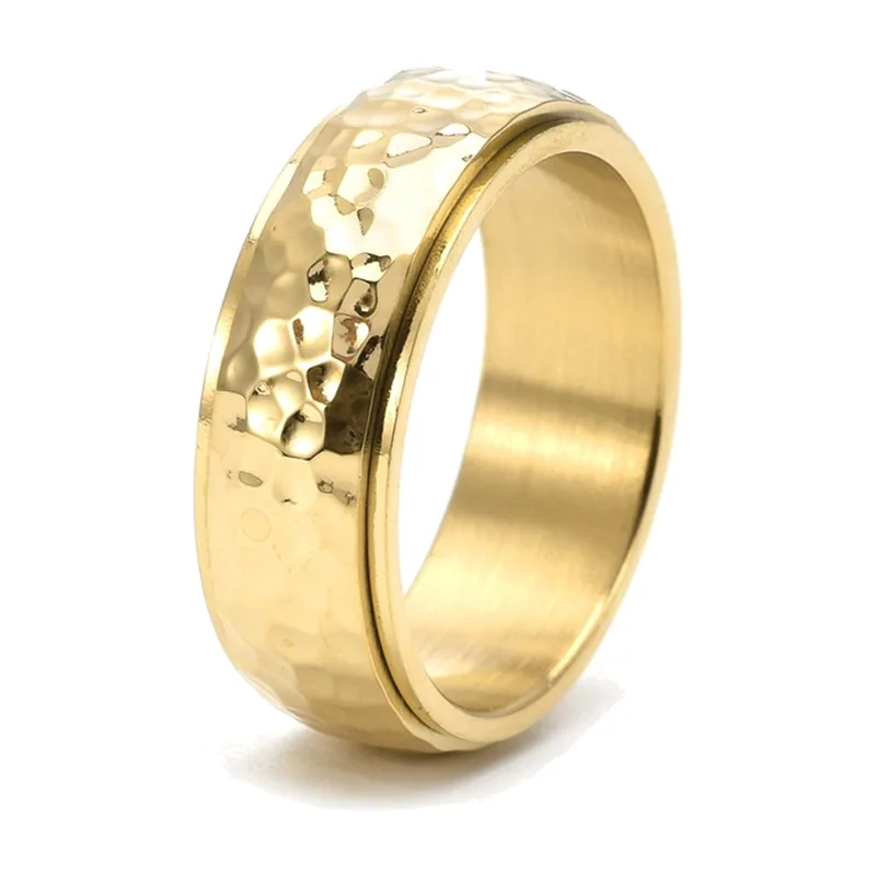 Honeycomb Hammered Spinner Ring, Stainless Steel