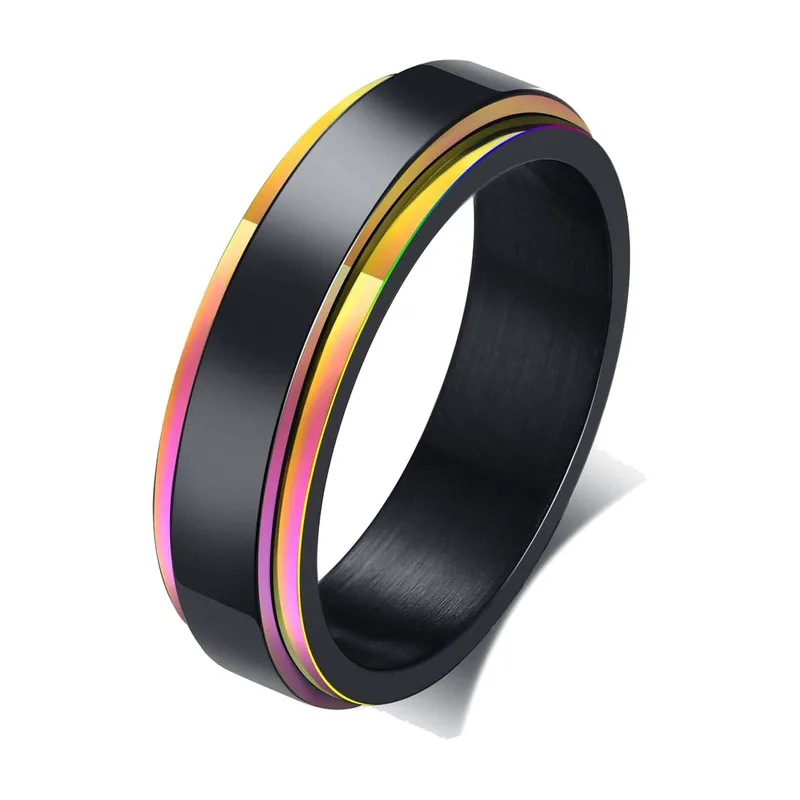 Spinner-Ring mit regenbogenfarbenem Innenband, Edelstahl