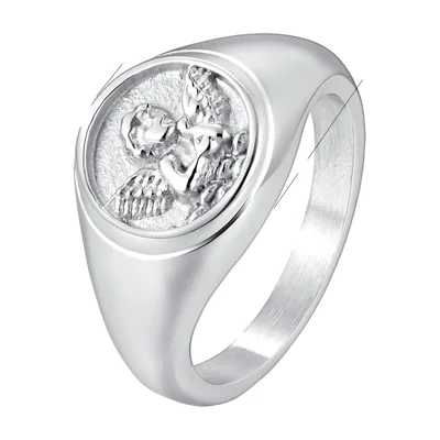 Cupid Signet Ring with Angel Motif, Stainless Steel