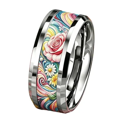 Anillo con Motivo de Rosas, Acero Inoxidable 316L