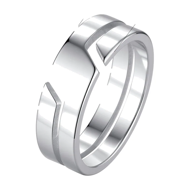 Geometric Band Ring with Polished Finish, Stainless Steel