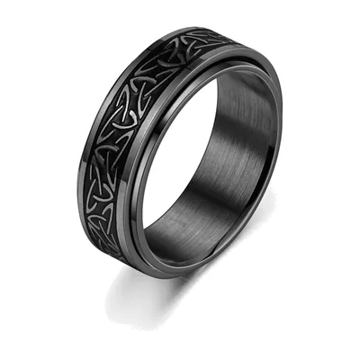 Celtic Knot and Rune Spinner Ring, Stainless Steel