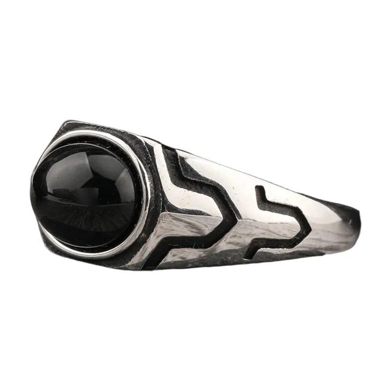 Herren Siegelring mit schwarzem Oval-Stein, Edelstahl