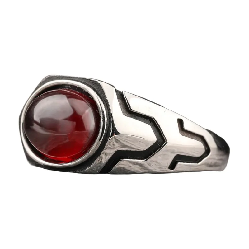 Oval Signet Ring with Red Stone, Stainless Steel