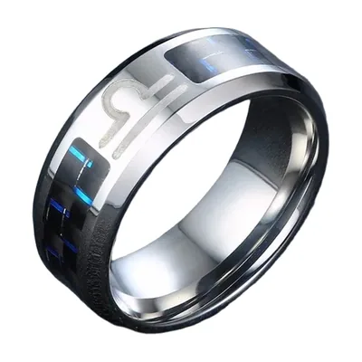 Bague Constellation du Zodiaque avec Incrustation Bleue, Acier Inoxydable