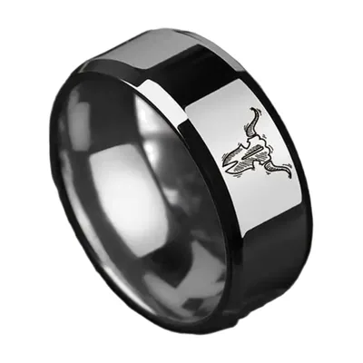 Anello con Teschio di Toro Inciso, Acciaio Inossidabile