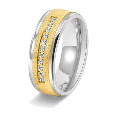 Zweifarbiger Herrenring mit klarem Zirkonia, Edelstahl