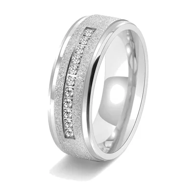 Herren Bandring mit klaren Zirkonia, Edelstahl