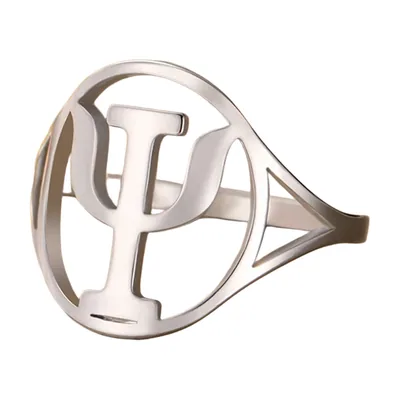 Anillo Símbolo Psi, Letra del Alfabeto Griego, Acero Inoxidable