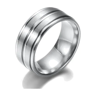 Anillo de Banda Cepillado con Ranuras Pulidas, Acero Inoxidable