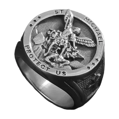 Anillo Sello de San Miguel Protect Us, Acero Inoxidable 316L
