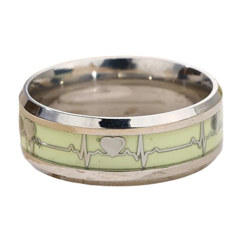 Anillo de Latido ECG Luminoso, Acero Inoxidable
