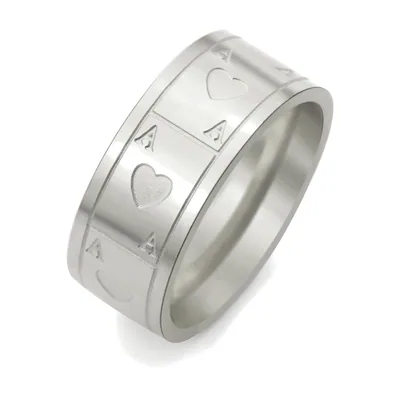 Anello con motivo Asso di Picche e Cuori, Acciaio Inossidabile