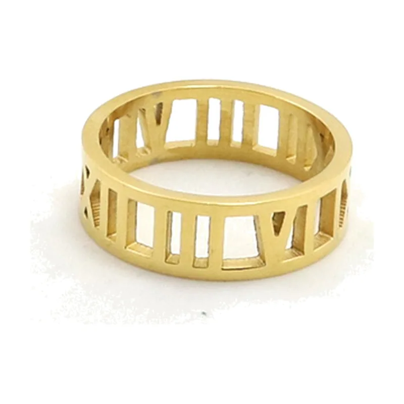 Anillo de Números Romanos Calados, Acero Inoxidable