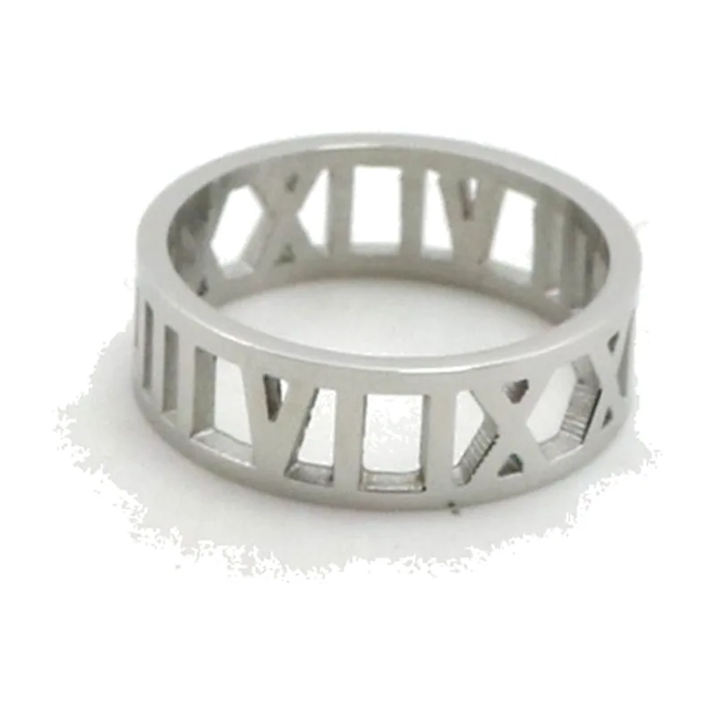 Roman Numeral Cut-Out Band Ring, Stainless Steel