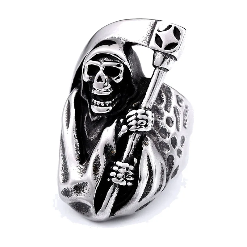Bague Faucheuse avec Faux, Acier Inoxydable