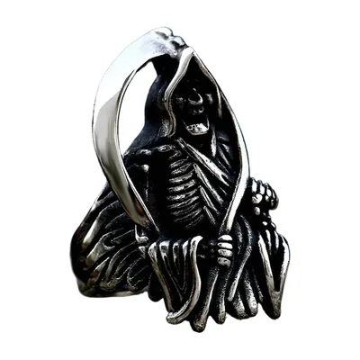 Anillo de la Parca con Guadaña, Anillo de Calavera Gótico, Acero Inoxidable