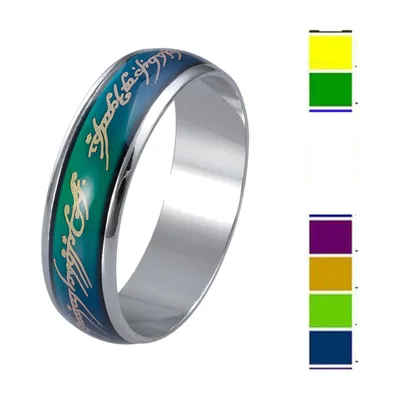 Anillo de estado de ánimo con banda cambiante y script, acero inoxidable