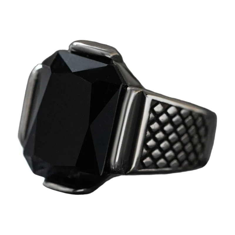 Anillo Sello Rectangular con Ónix Negro, Acero Inoxidable 316L