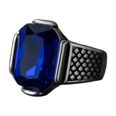 Anillo Sello Rectangular con Piedra Azul, Acero Inoxidable