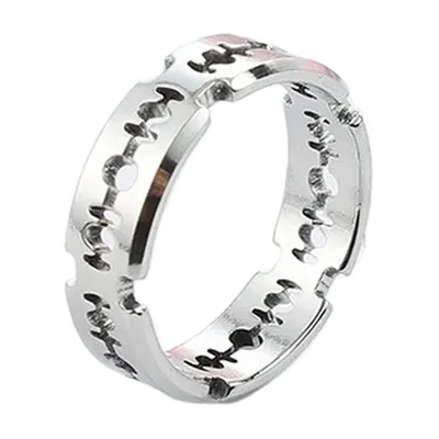 Anillo Geométrico con Motivo de Cuchillas, Acero Inoxidable