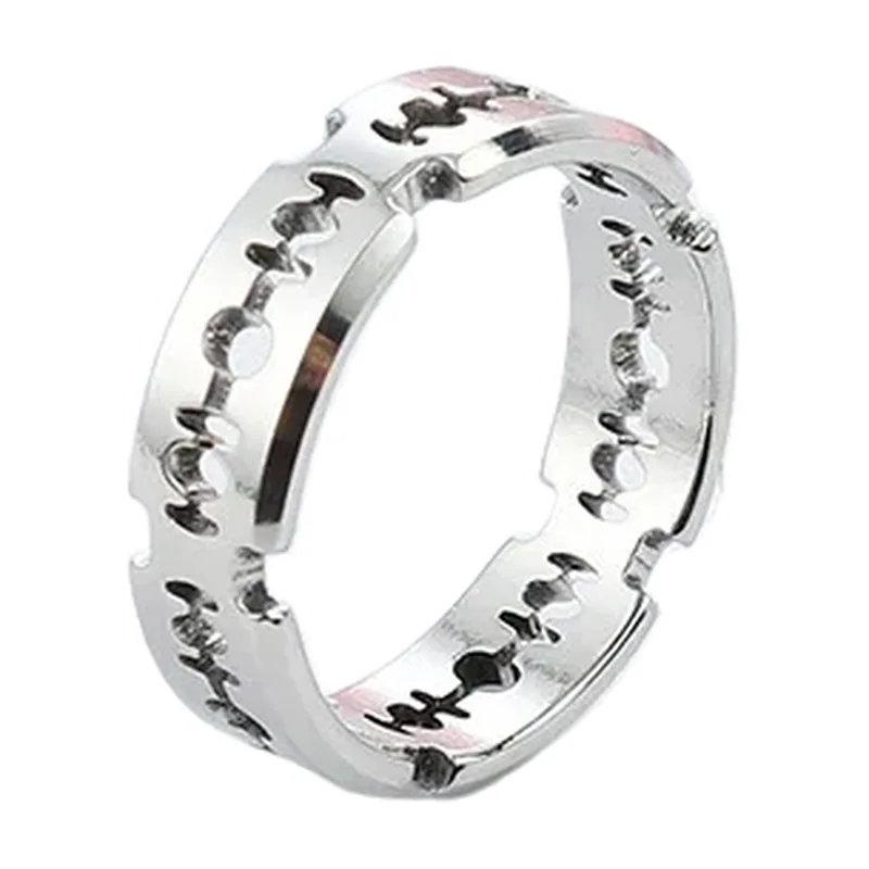 Blade Motif Geometric Band Ring, 316L Stainless Steel