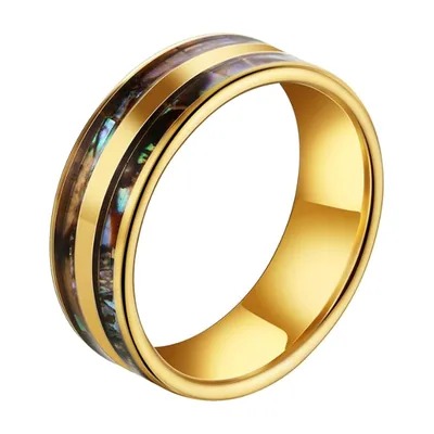 Herrenring mit Abalone-Perlmutt Wellen-Inlay, Edelstahl