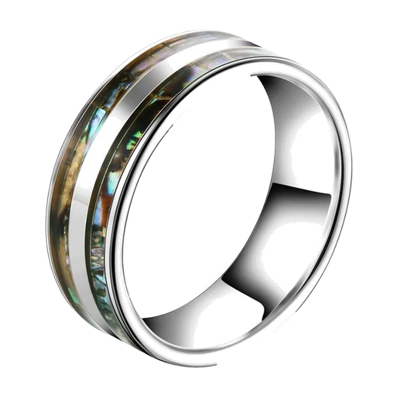 Band Ring with Abalone Shell Inlay, Stainless Steel