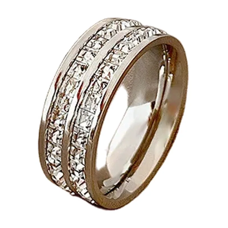 Anillo Eternity con Circonitas Transparentes, Acero Inoxidable