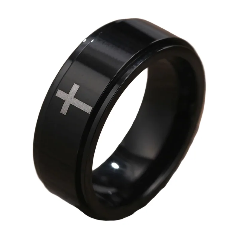 Bague rotative avec motif Croix, Acier Inoxydable