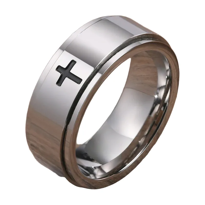 Rotating Cross Spinner Ring, 316L Stainless Steel