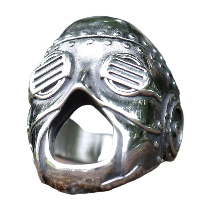 Biker Helm Ring mit Brillen-Detail, 316L Edelstahl