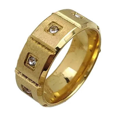 Anillo Geométrico para Hombre con Circonitas, Acero Inoxidable Dorado