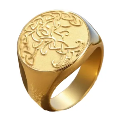 Anillo Sello Yggdrasil Árbol de la Vida y Triquetra, Acero Inoxidable